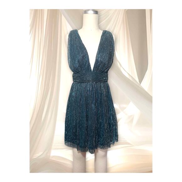 Lulus Gold and Teal Blue Skater Dress Size Small - Picture 1 of 3